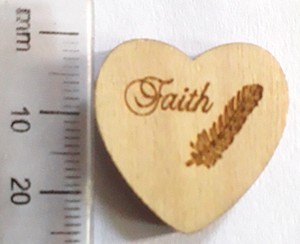 25mm Flat Wooden Heart - Faith (each)