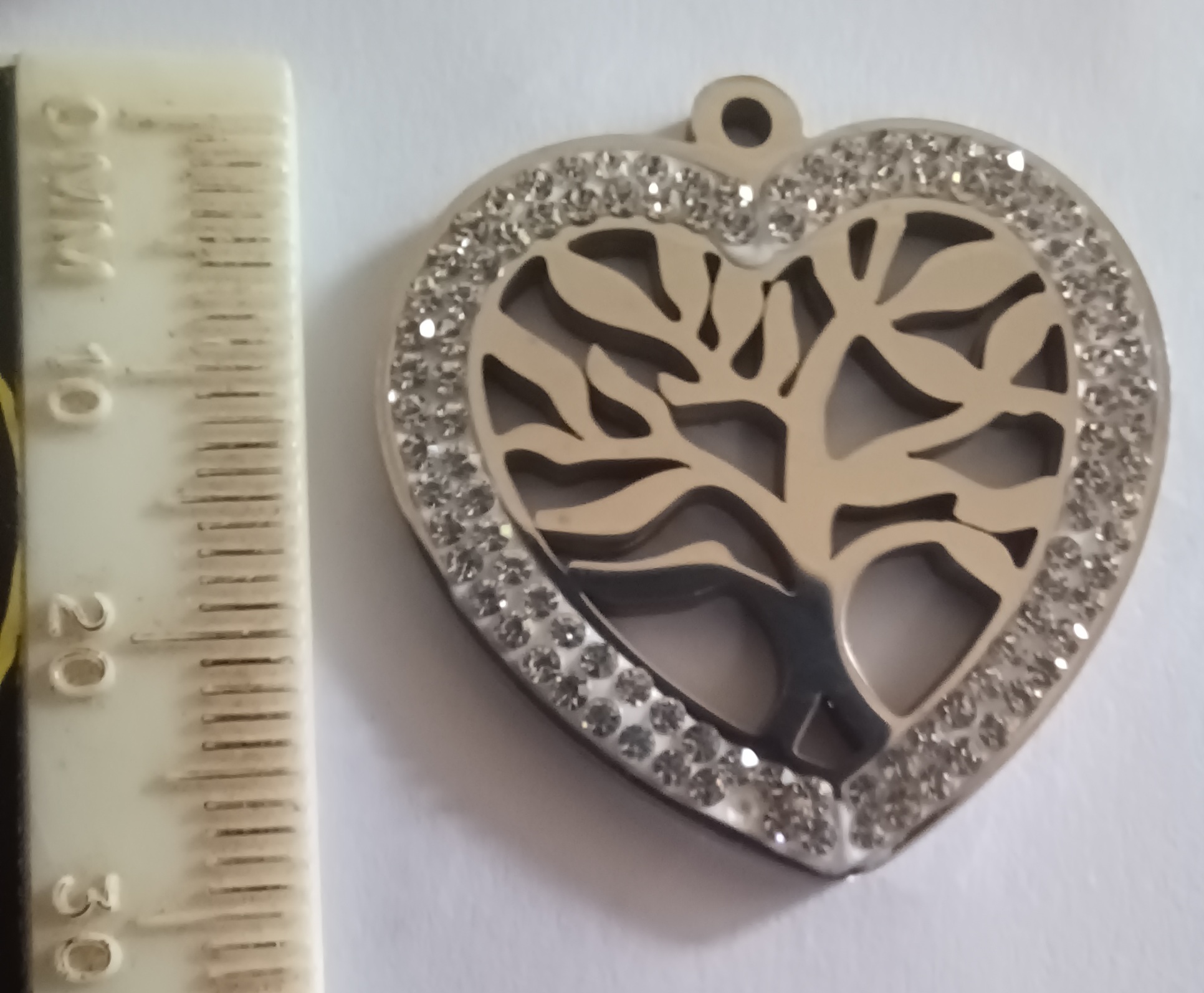 30mm Stainless Steel Pendant - Heart with Crystals (each)