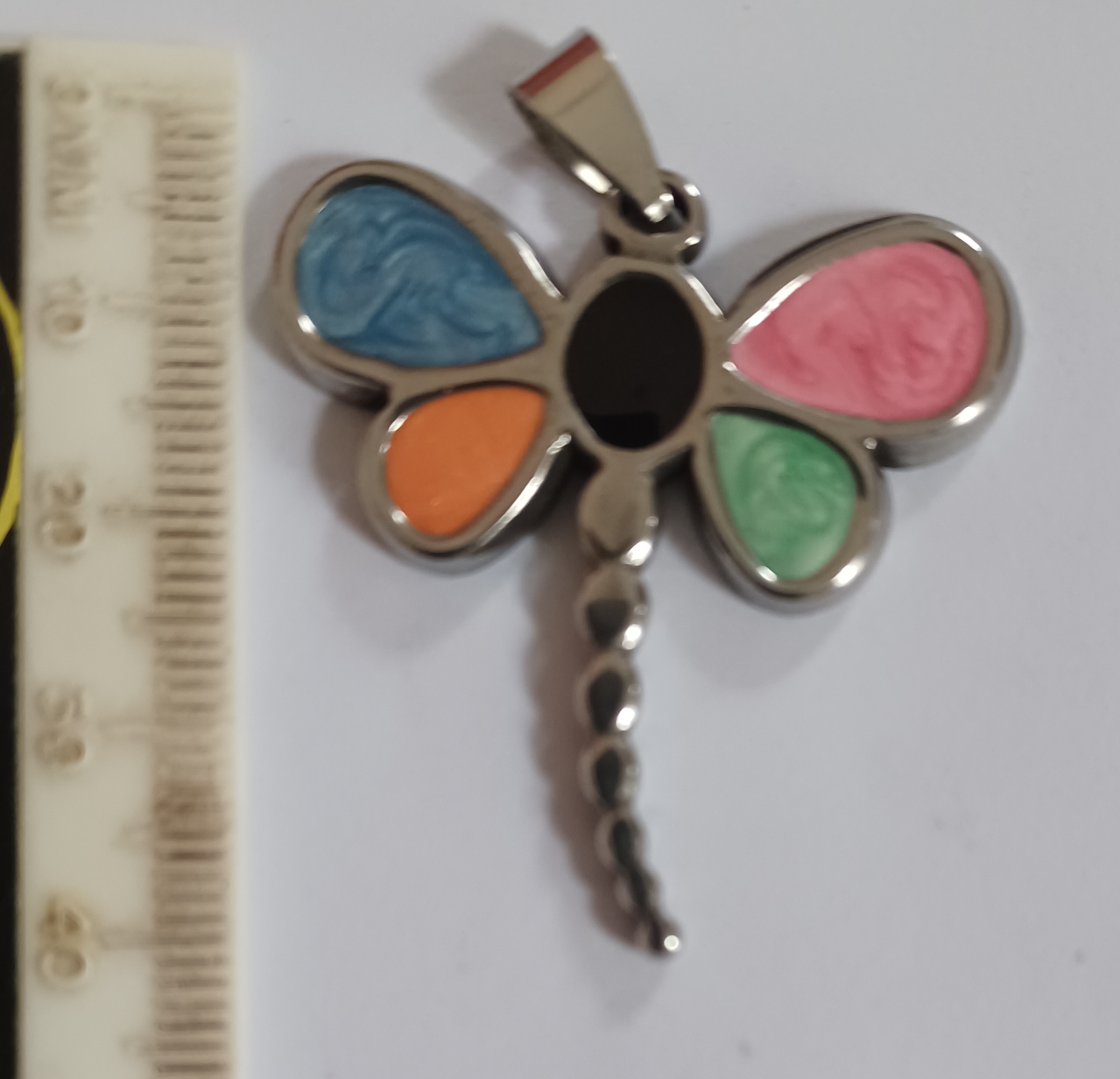 40mm Stainless Steel Pendant - Coloured Dragonfly (each)