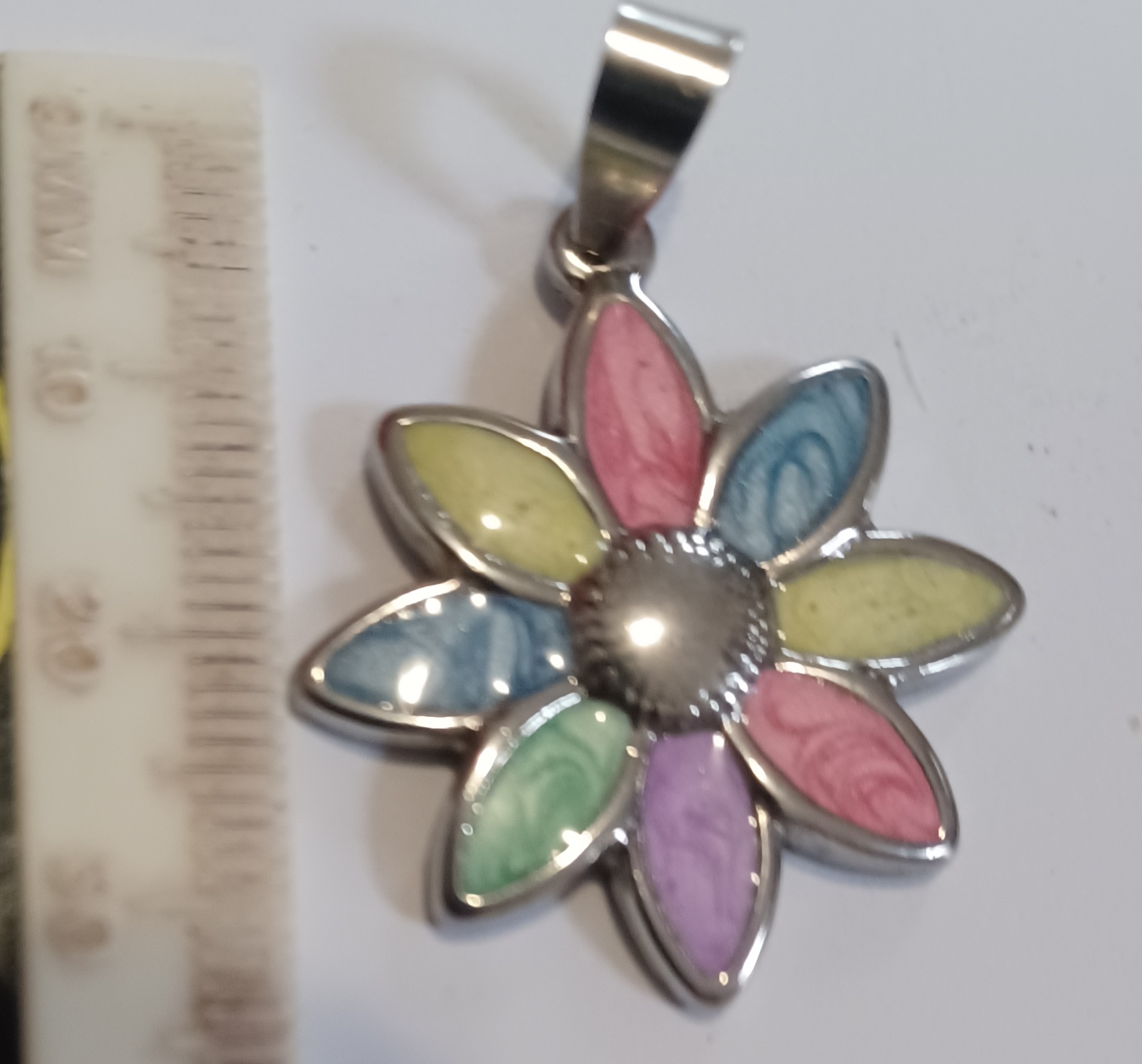 30mm Stainless Steel Pendant- Coloured Daisy (each)