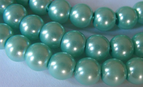 12mm Aquamarine Glass Pearls (+/- 70 pieces)