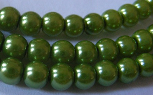 4mm Olive Green Glass Pearls (+/- 240 pieces)