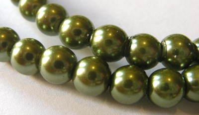 8mm Olive Green Glass Pearls (+/- 104 pieces)