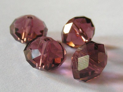 10mm x 8mm Crystal Facetted Rondelles - Plum (+/- 35 pieces)