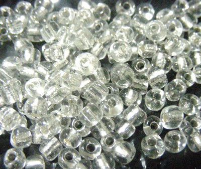 4mm Seed Beads - Clear with Foil Line (+/- 50g pkt)