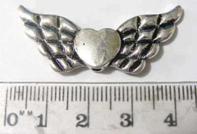 45mm x 15mm Angel Wings - Feather design with Heart (each)