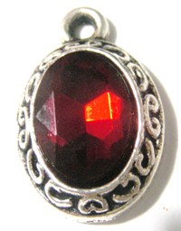 20mm Oval Pendant - Ruby Red with Scrollwork (each)