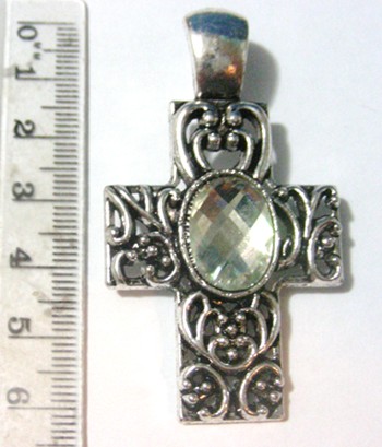 65mm x 35mm Nickel Etched Cross with Clear Stone (each)