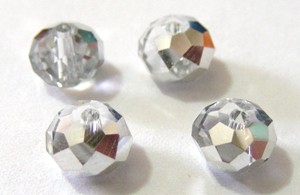 8mm x 6mm Electroplated Crystal Facetted Rondelles - Silver (+/-