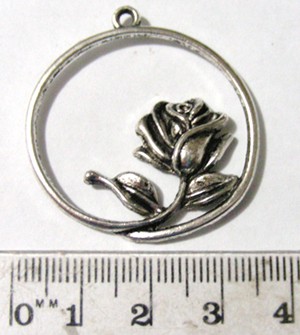 35mm Circular Nickel Pendant with Inner Rose (each)