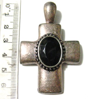 60mm x 40mm Tarnished Nickel Cross with Black Stone (each)