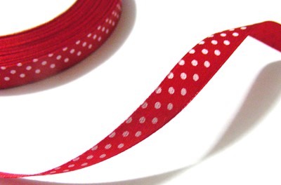 10mm Satin Ribbon - Red with Polka Dots (per metre)