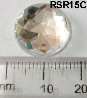 15mm Round Facetted Acrylic Rhinestones - Clear (each)