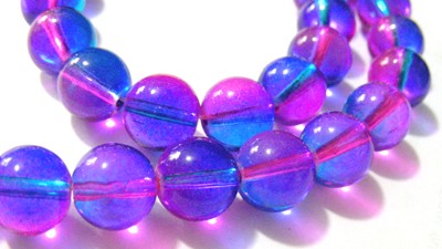 6mm Two-Tone Clear Glass Beads - Pink/Blue (+/- 70 pieces)