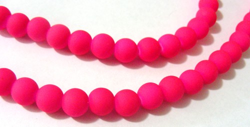 8mm Matt Day-Glo Glass Beads - Pink (+/- 50 pieces)