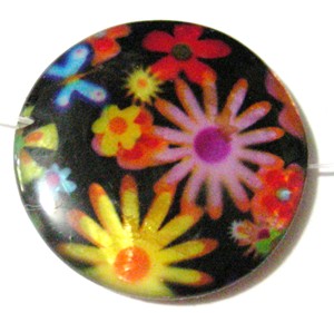 30mm Shell Bead with Design - Fireworks(each)