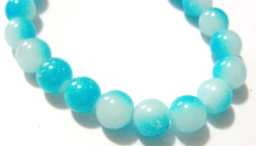 10mm Two-Tone Opaque Glass Beads - Turquoise/White (pkt of 10)