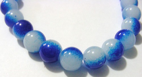 10mm Two-Tone Opaque Glass Beads -Blue/White (pkt of 10)