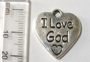 20mm Lead Free Heart Charm - I love God (each)