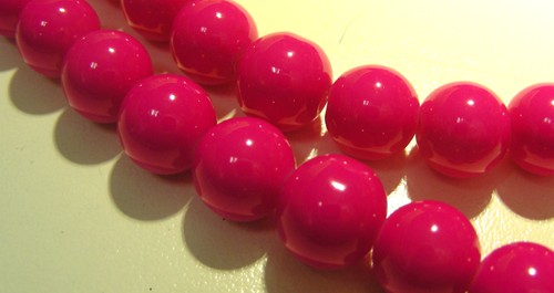 10mm Opaque Glass Beads - Day Glo Pink(+/- 40 pieces)