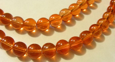 6mm Clear Round Glass Beads - Orange (+/- 65 pieces)