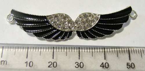 50mm Connector Enamel Wings - Black/Diamante (each)