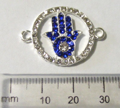30mm Connector Hamsa Hand - Blue/Diamante (each)