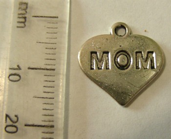 15mm Nickel Heart Charm - Mom (each)