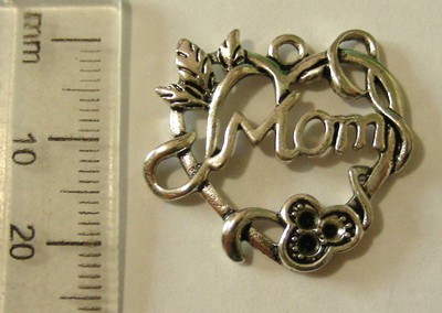 25mm Nickel Heart Pendant - Mom (each)