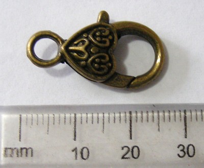 25mm Antique Bronze Lobster Clasp with Heart Design (each)