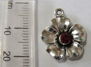 10mm Nickel Flower Pendant with Red Stone (each)