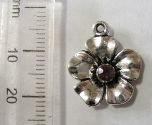 10mm Nickel Flower Pendant with Pink Stone (each)