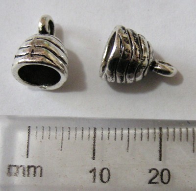 8mm Nickel Leather Ends - Lined Pattern (each)
