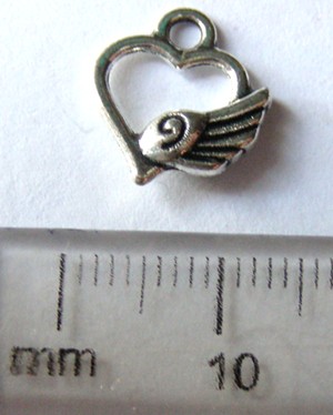 12mm Nickel Charm - Heart with Wing (pkt of 5)