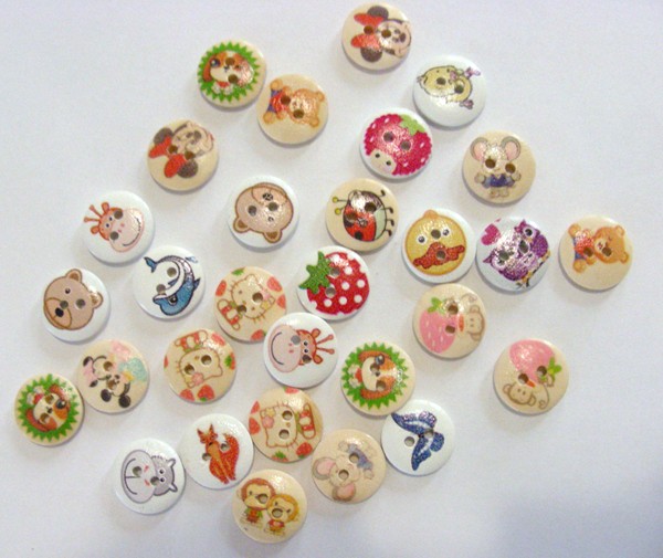 15mm Wooden Buttons - Assorted (each)