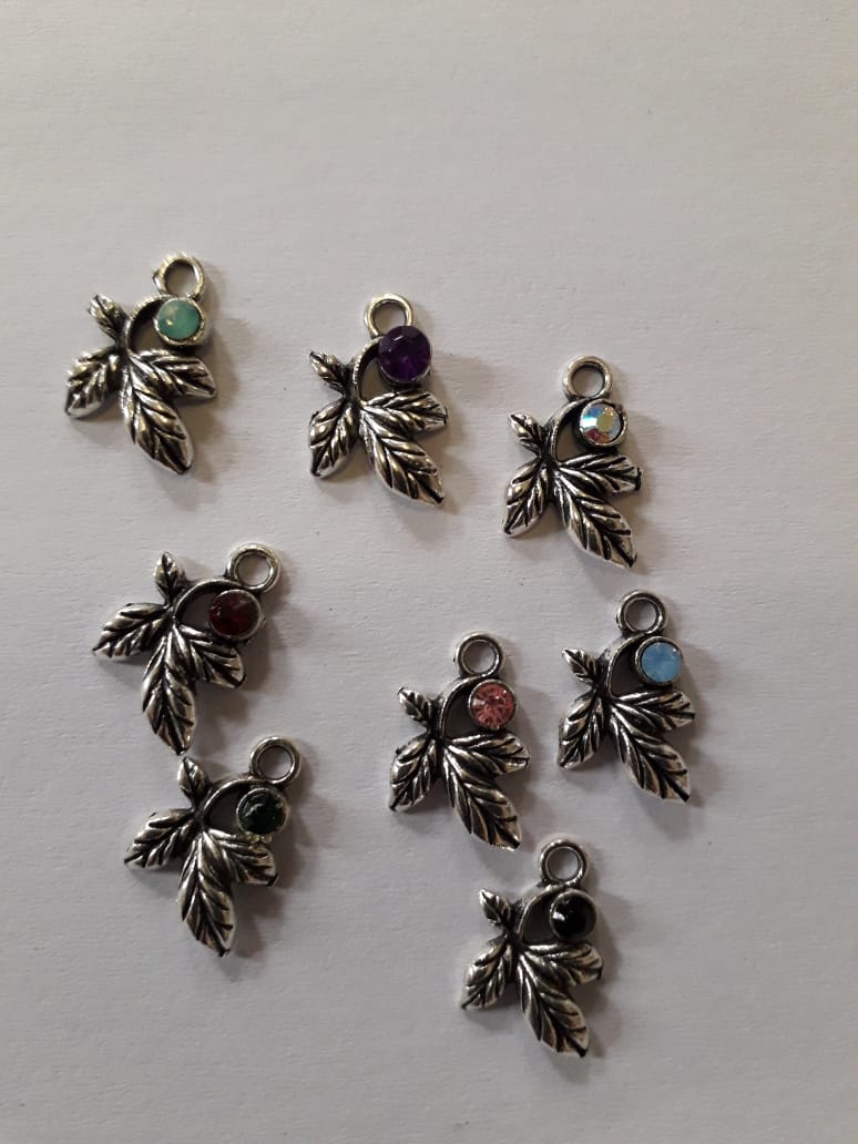 15mm Leaf Charm with Diamante - Assorted (each)