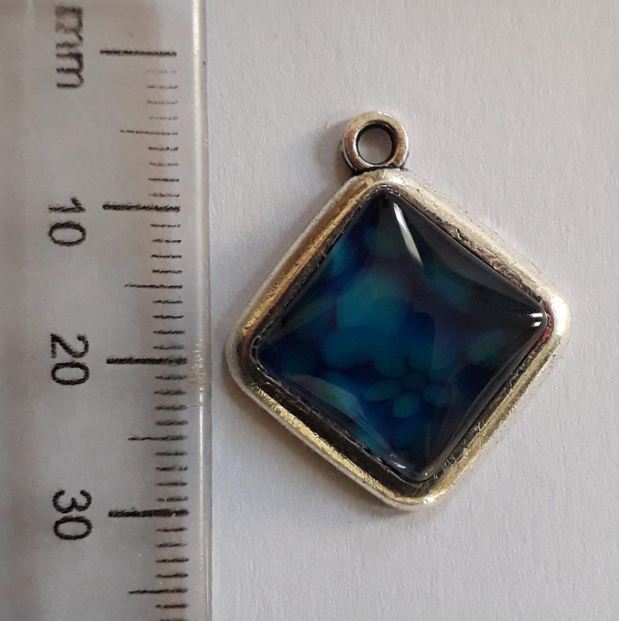 25mm Diamond Shape Pendant - Blue Abstract Design (each)