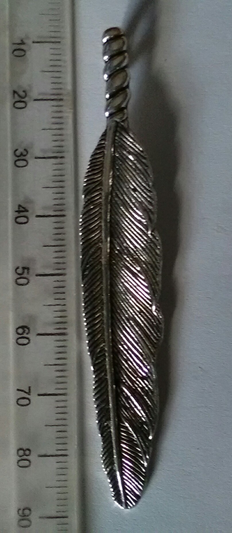 80mm Nickel Pendant - Feather (each)