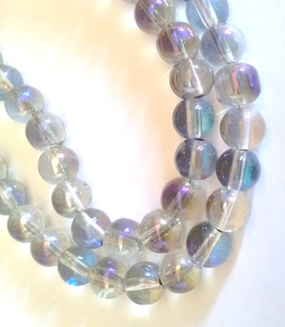 10mm Clear Glass Shimmer Beads - Blue Rainbow (+/- 40 pieces)