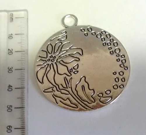 50mm Circular Pendant with Floral Detail (each)