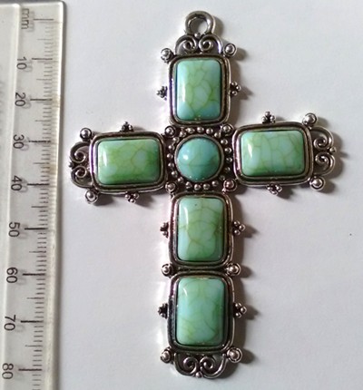 80mm Cross Pendant with Turquoise Stones (each)