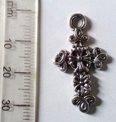 30mm Nickel Cross Pendant with Design (each)