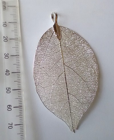 65mm Mesh Filligree Leaf Pendant - Bright Silver (each)